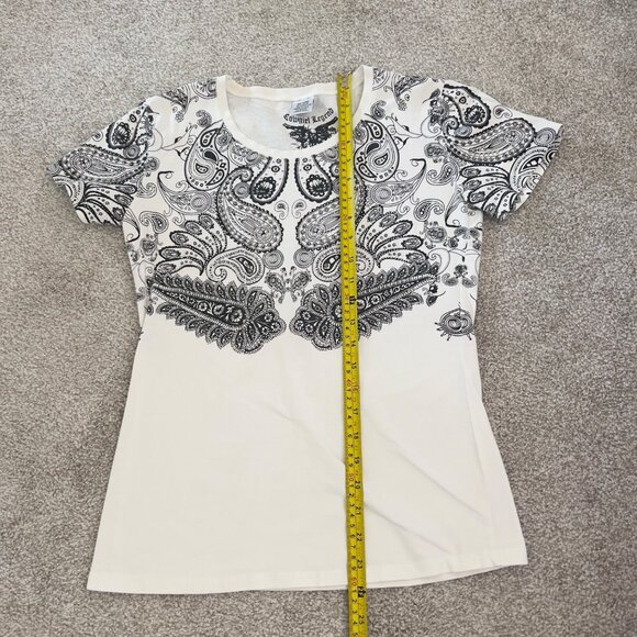 Cowgirl Legend Y2K Grunge Top Paisley Print and Rhinestones Black & White - Picture 7 of 8